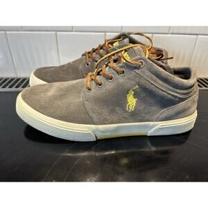 POLO by RALPH LAUREN Faxon Mid II Mens Shoes Gray Swede, Yellow Polo. Size 8.5‎